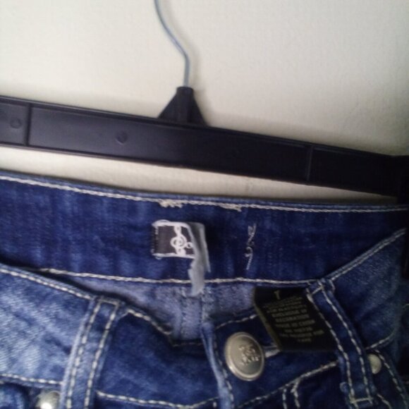 Soundgirl Shorts Juniors 1 Button Pockets Embroidery Rhinestones Denim Blue - Picture 8 of 14